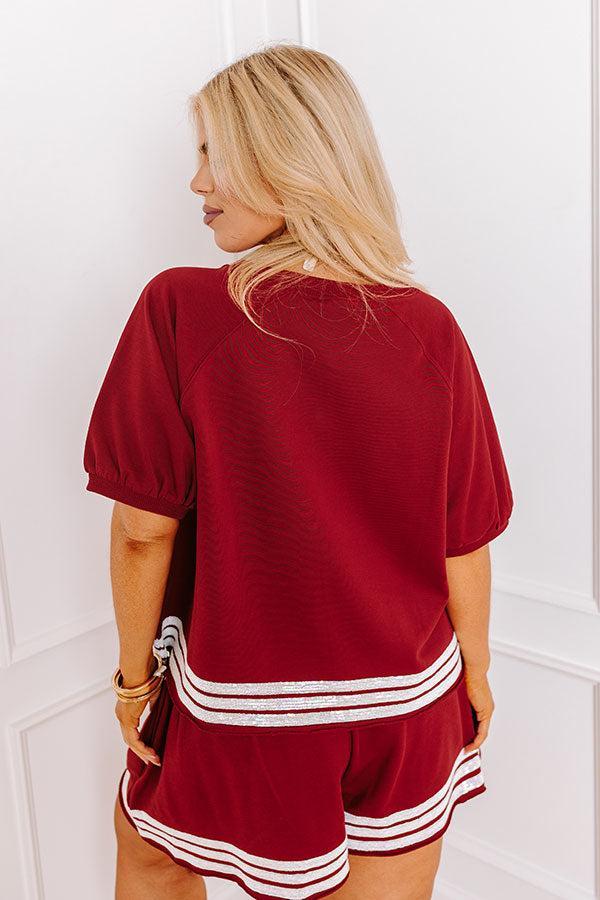 Sideline Social High Waist Sequin Shorts in Crimson Curves Product Image
