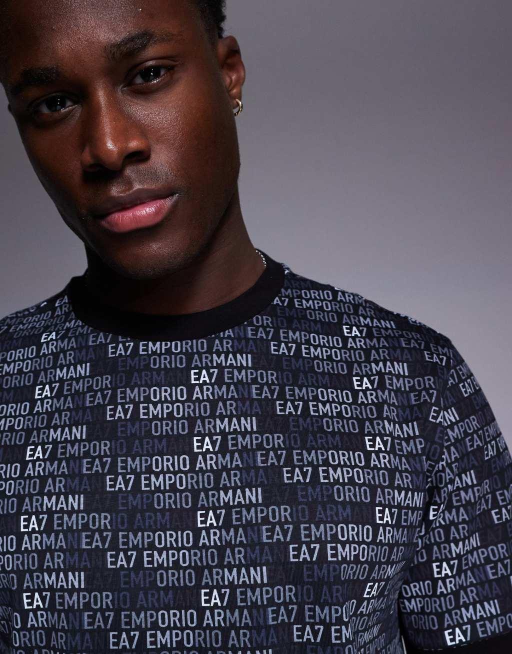 Armani EA7 all over logo t-shirt in black - part of a set Product Image