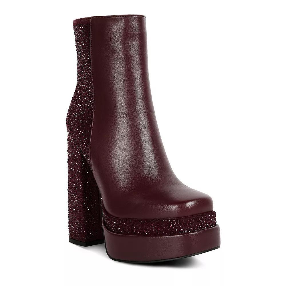 London Rag Dryday Diamante Women's Zip Up Block Heel Boots, Size: 9, Red Product Image