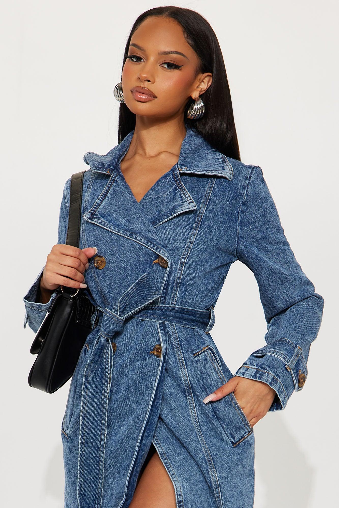 Chicago Denim Trench Coat - Medium Wash Female Product Image
