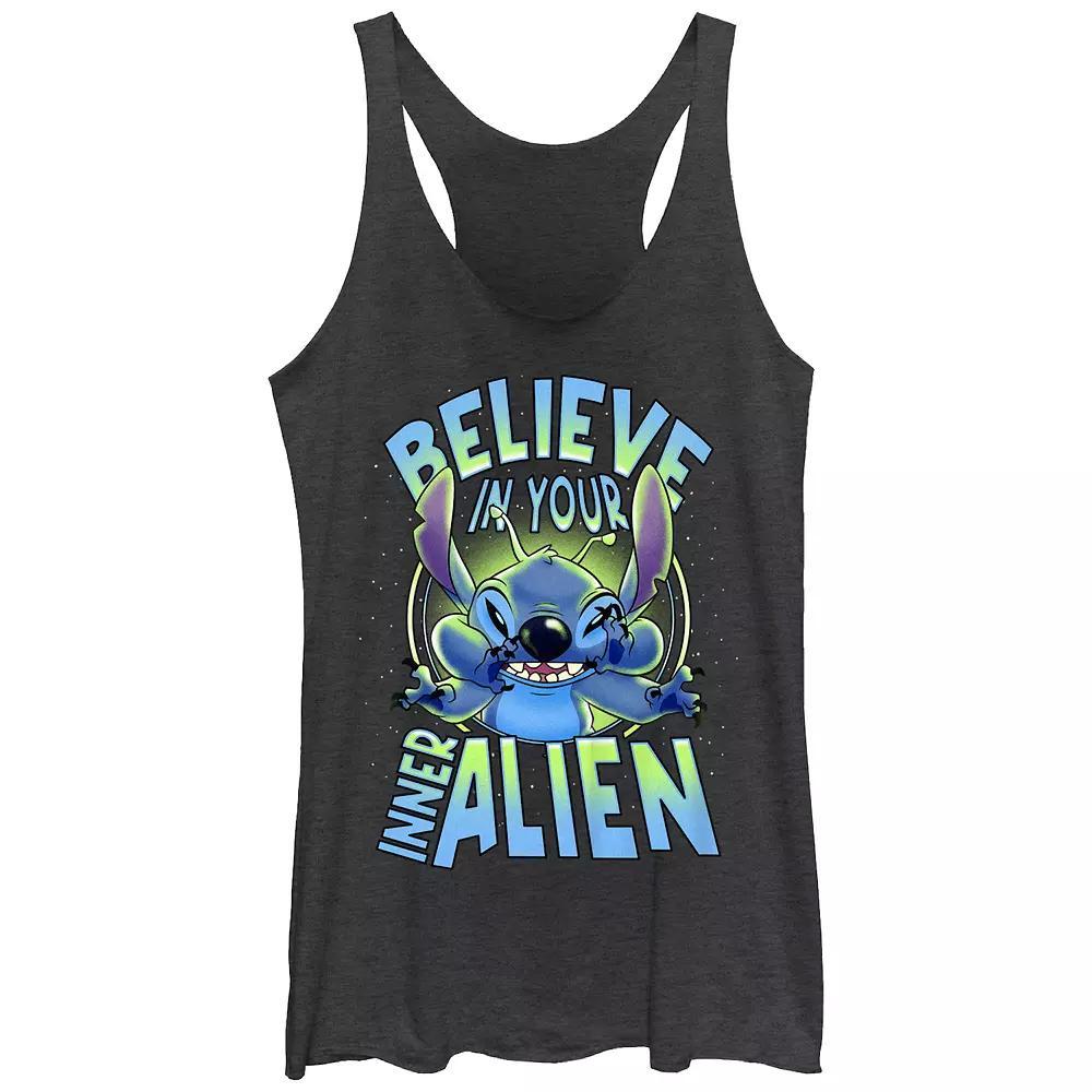 Disney's Lilo & Stitch Women's Believe In Your Inner Alien Stitch Tri-Blend Racerback Tank Top, Girl's, Size: XS, Navy Grey Product Image