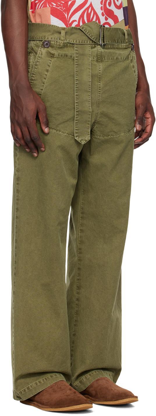 DRIES VAN NOTEN Khaki Belted Trousers In 606 Kaki Product Image