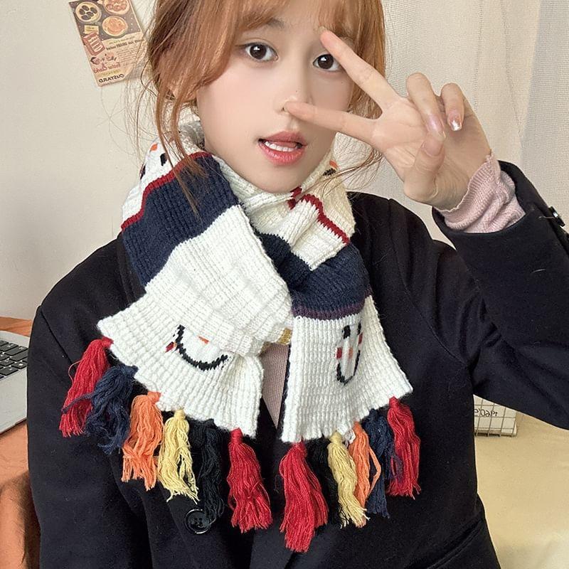 Smiley Embroidered Tassel Light Scarf Product Image