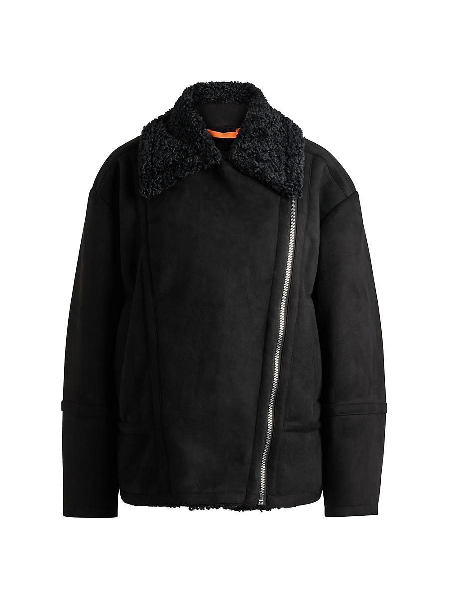 Womens Aviator-Style Jacket in Faux Suede with Faux Shearling Product Image