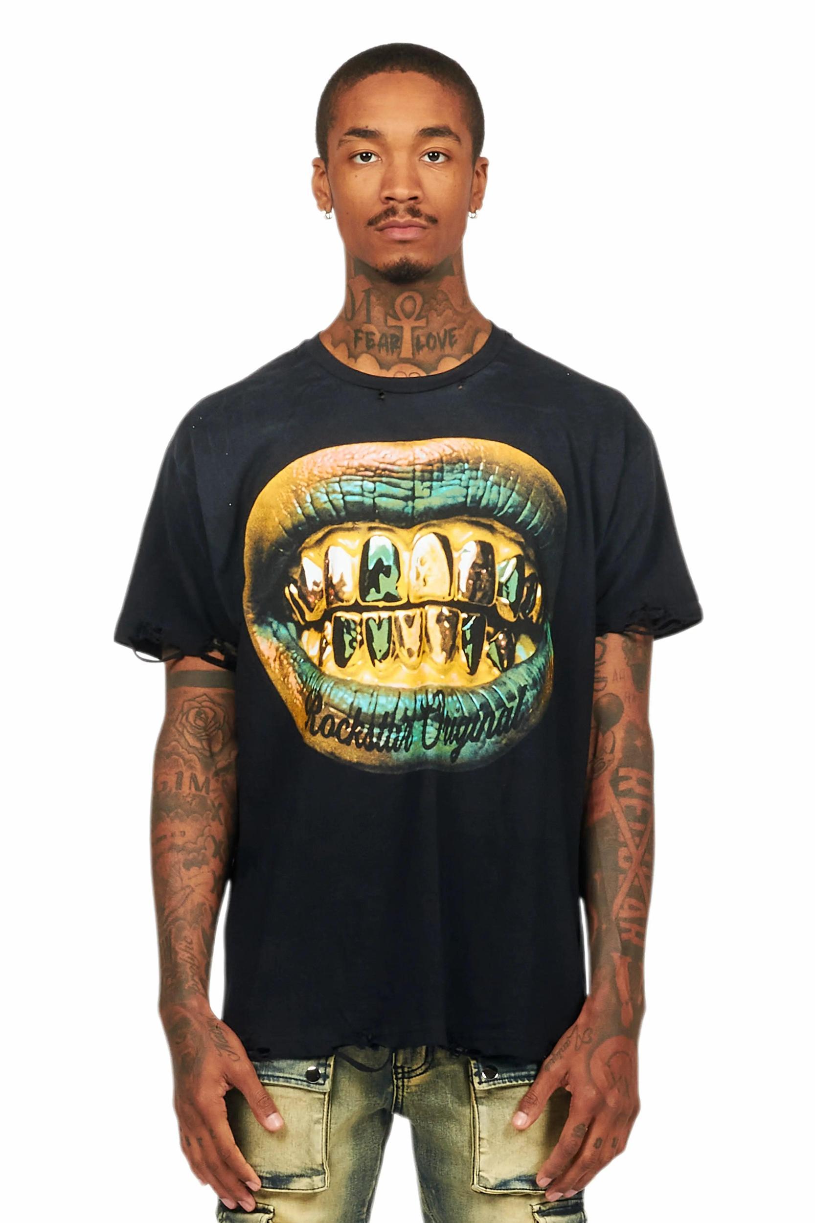 Gonen Black Oversized Graphic T-Shirt Male Product Image
