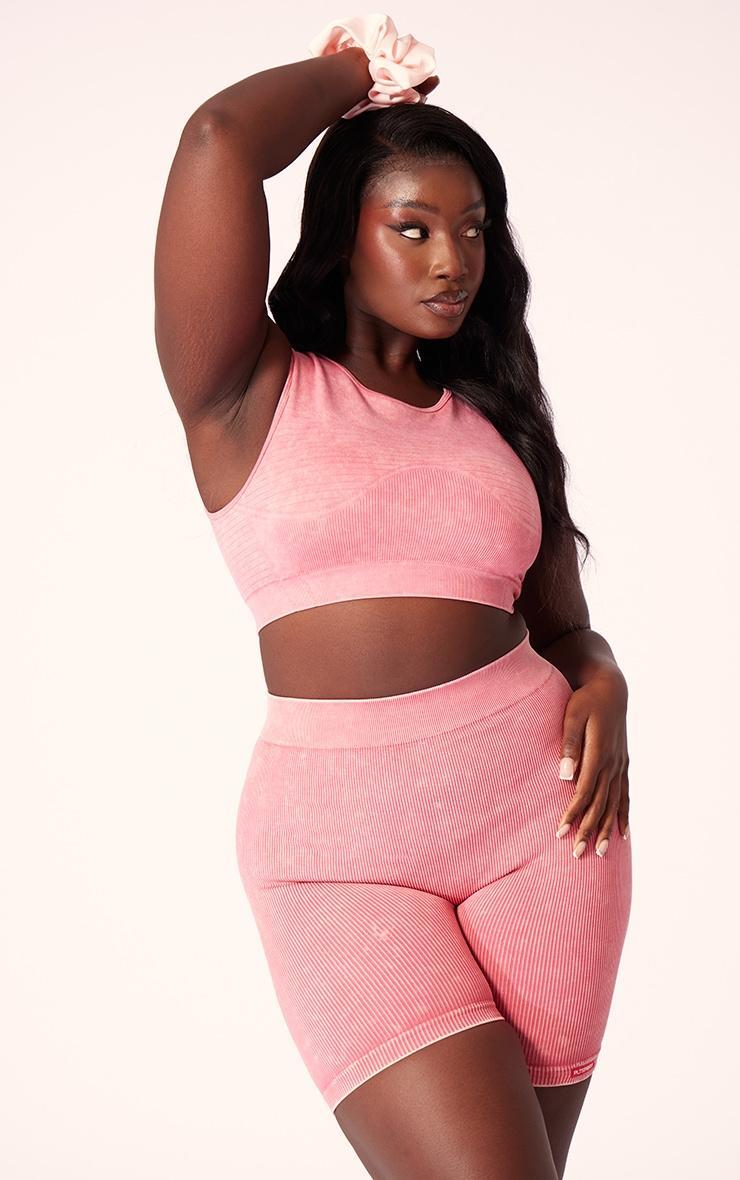 PLT SPORT Plus Raspberry Acid Wash Seamless Ribbed Sports Bra Product Image