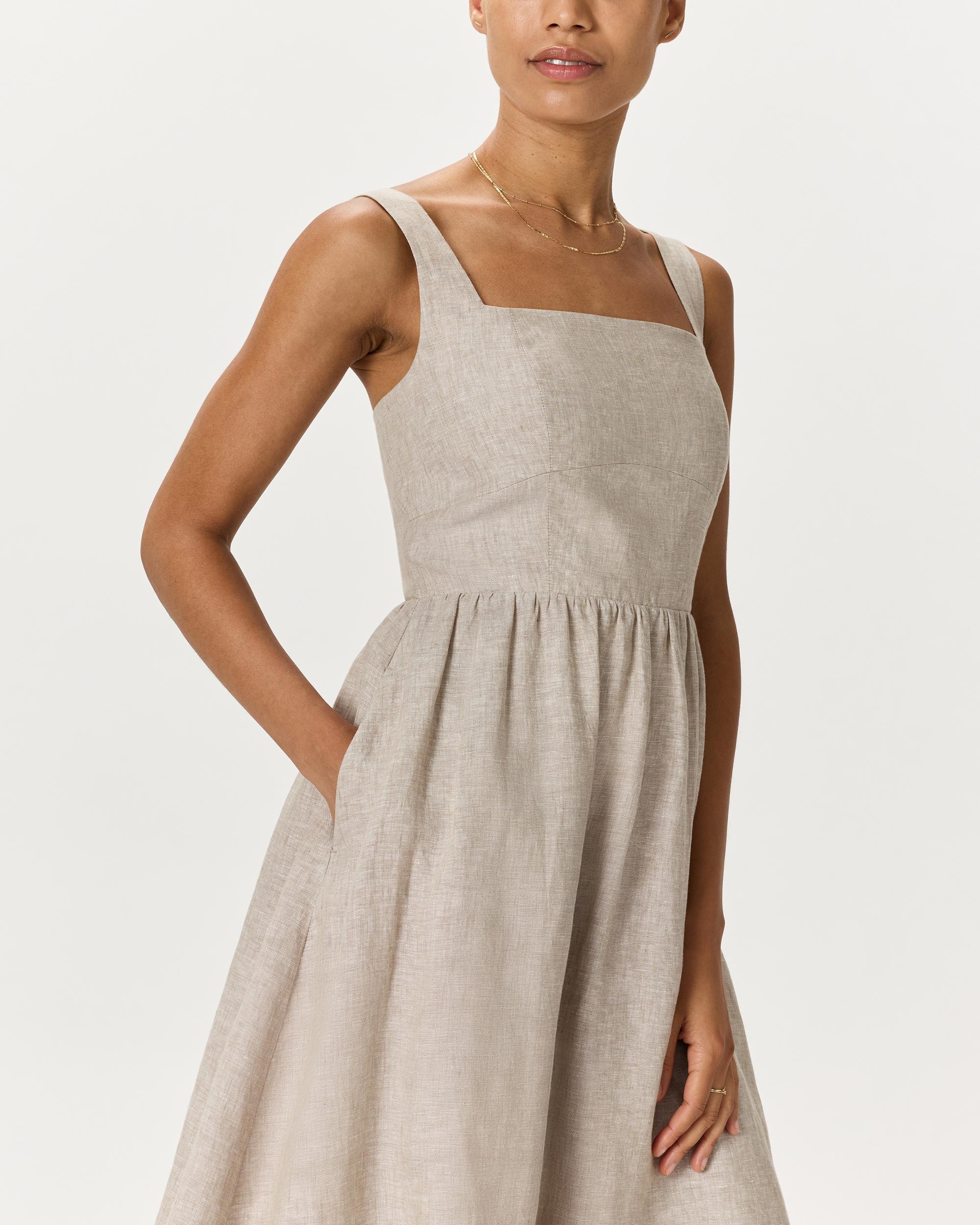 Quince | Women's 100% European Linen Fit & Flare Midi Dress Product Image