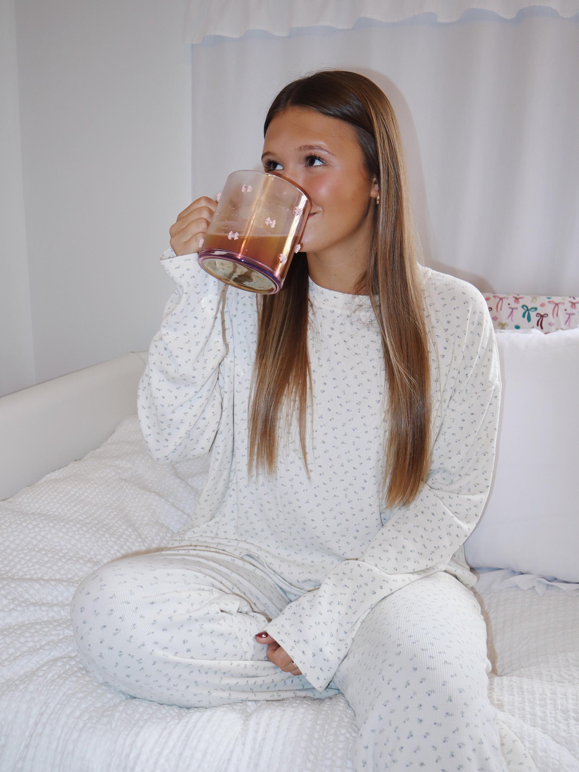 Pale Floral Long Sleeve Pajama Top Product Image