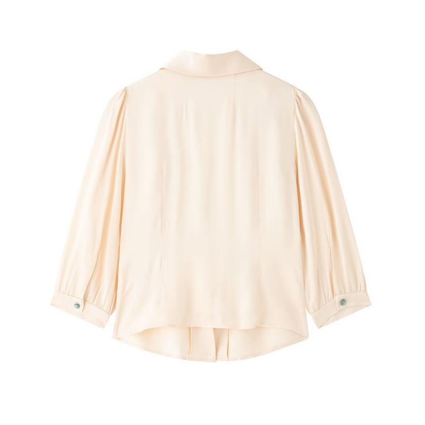 Collared Plain Button Blouse / High Rise Maxi A-Line Fishtail Skirt Product Image