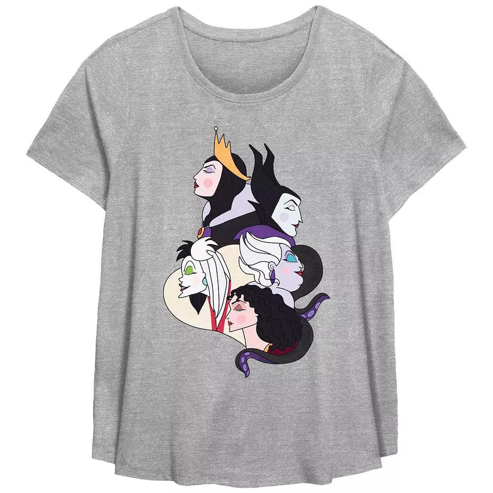 Disney Villains Juniors' Plus Size Wicked Ladies Profiles Scoop Hem Flowy Graphic Tee, Women's, Size: 1XL, Grey Gray Product Image