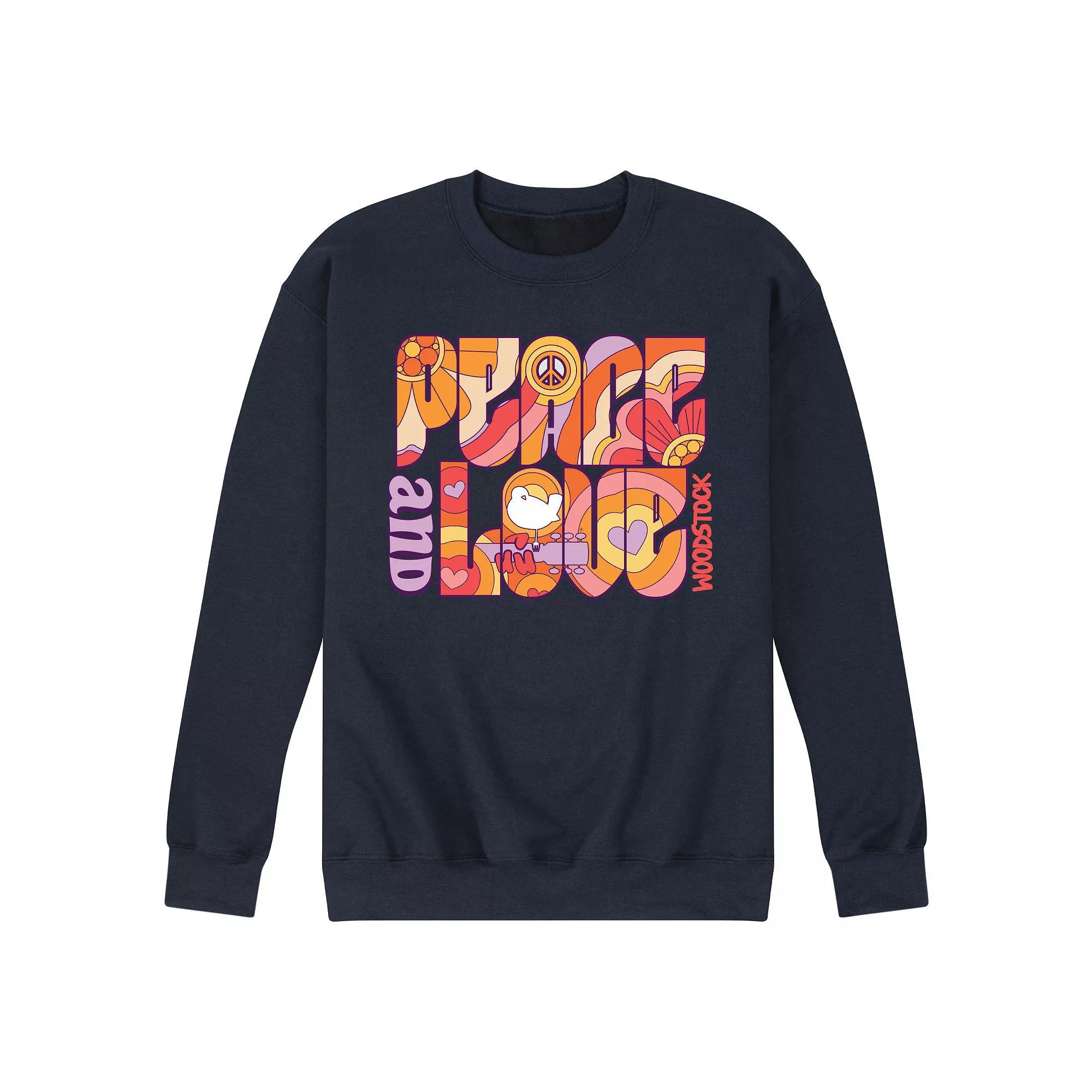Mens Woodstock Peace And Love Graphic Fleece Blue Product Image