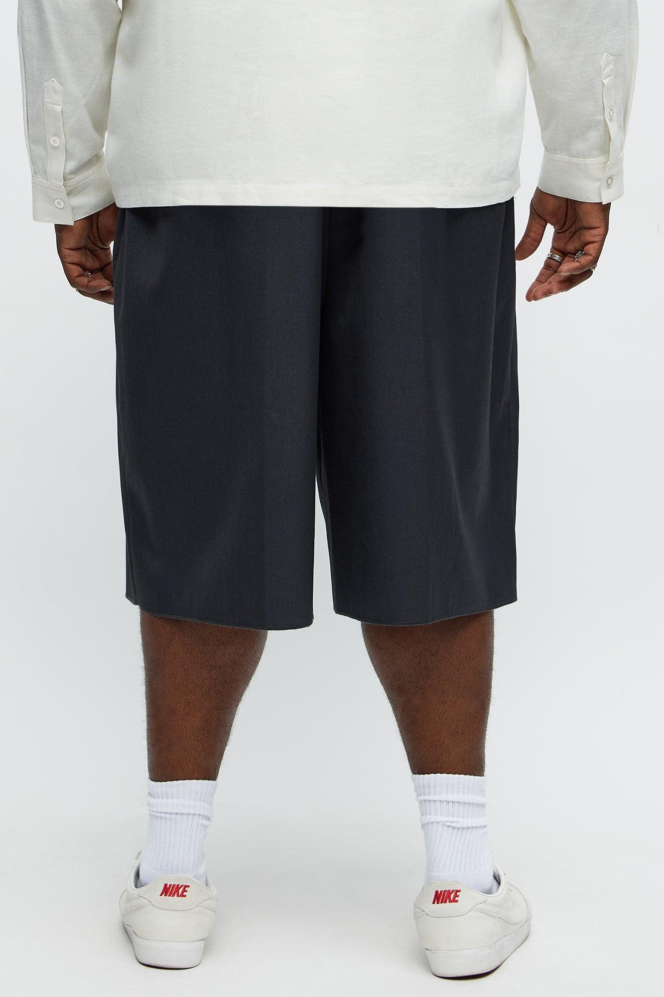 Baggy Pleated Trouser Shorts - Grey Product Image