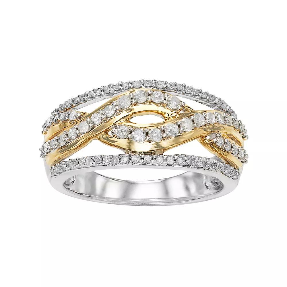 Two Tone 10k White Gold 1/2 Carat T.W. Diamond Crisscross Ring, Women's, Size: 5 Product Image