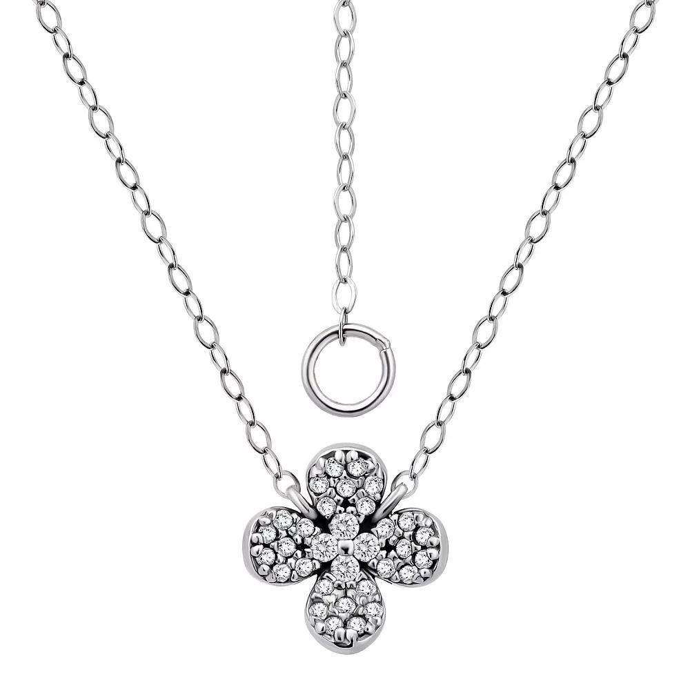 Aleure Precioso Sterling Silver Pave Cubic Zirconia Flower Pendant Necklace, Womens Product Image