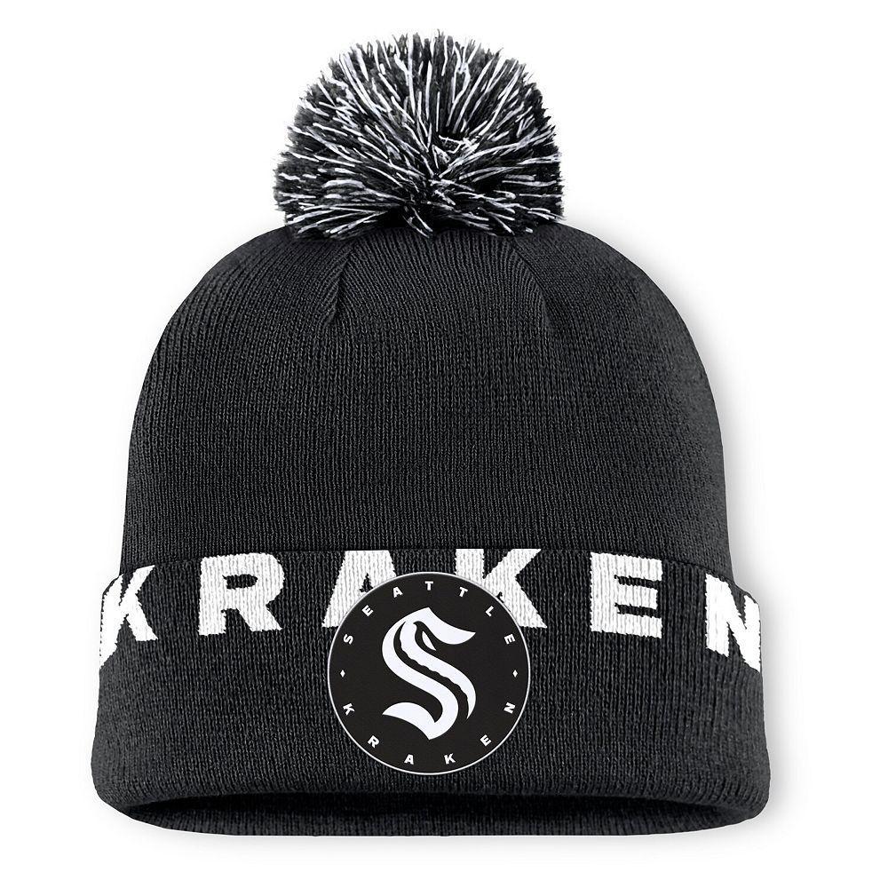 Men's Fanatics  Black Seattle Kraken Fundamental High Stick Cuffed Knit Hat with Pom, Krk Black Product Image