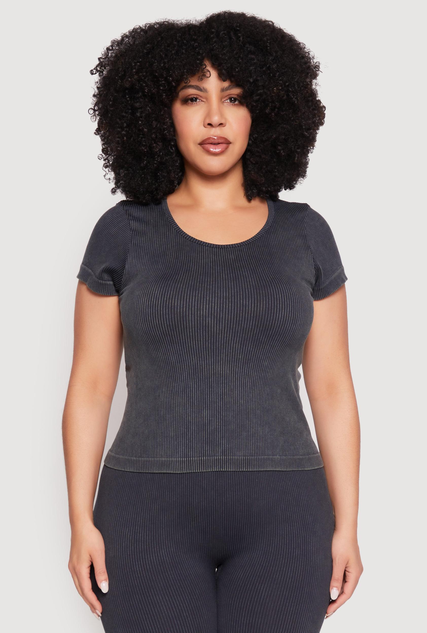 Womens Plus Size Compression Rib Seamless Mineral Wash Top Product Image