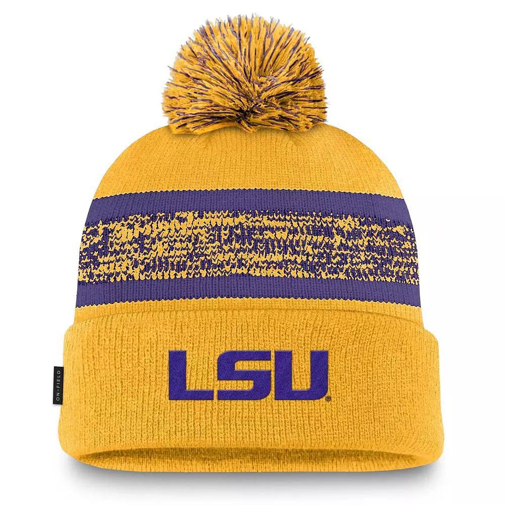 Mens Nike LSU Tigers On-Field Peak Cuffed Knit Hat with Pom Product Image