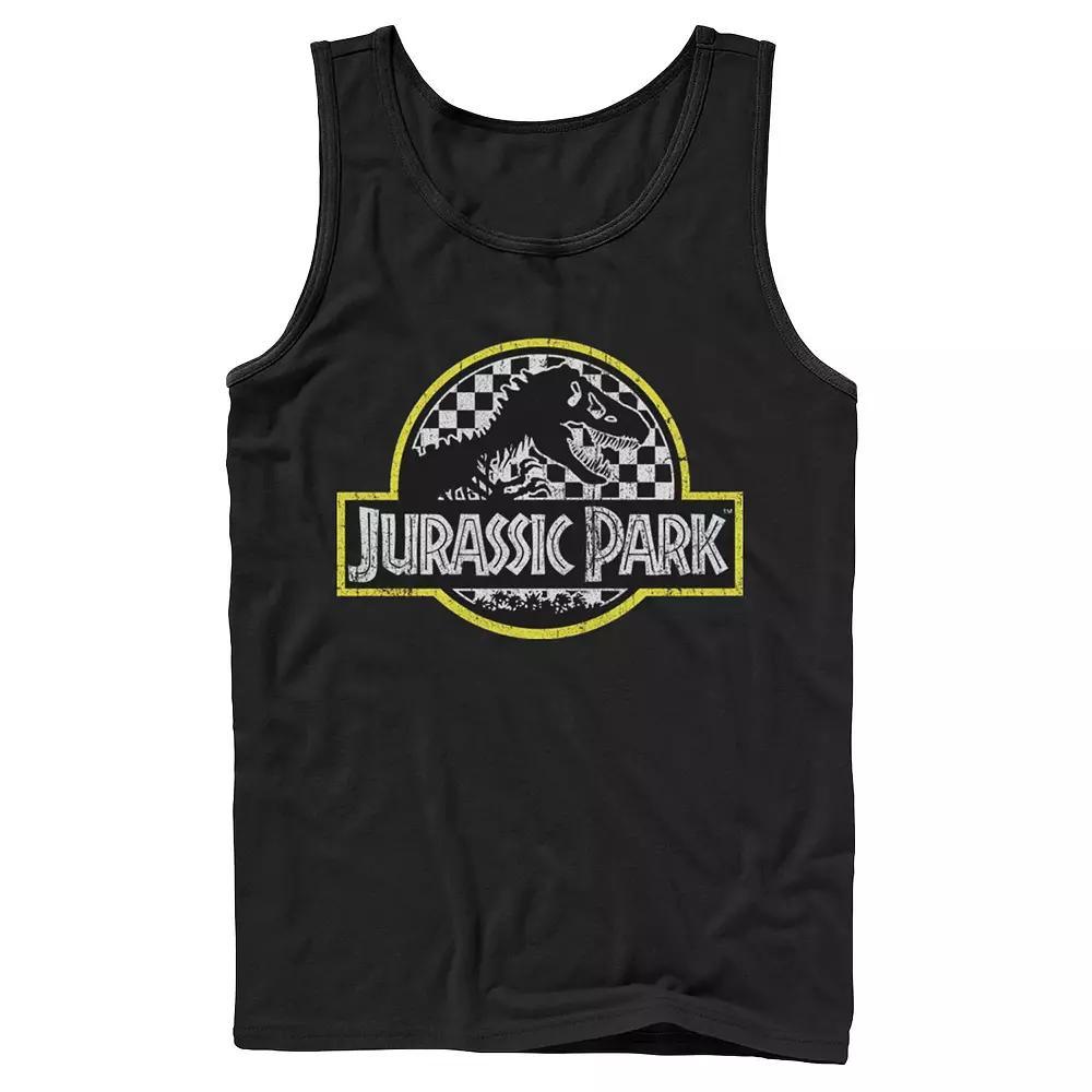 Men's Jurassic Park Checkered Classic Logo Tank Top, Size: Large, Black Product Image
