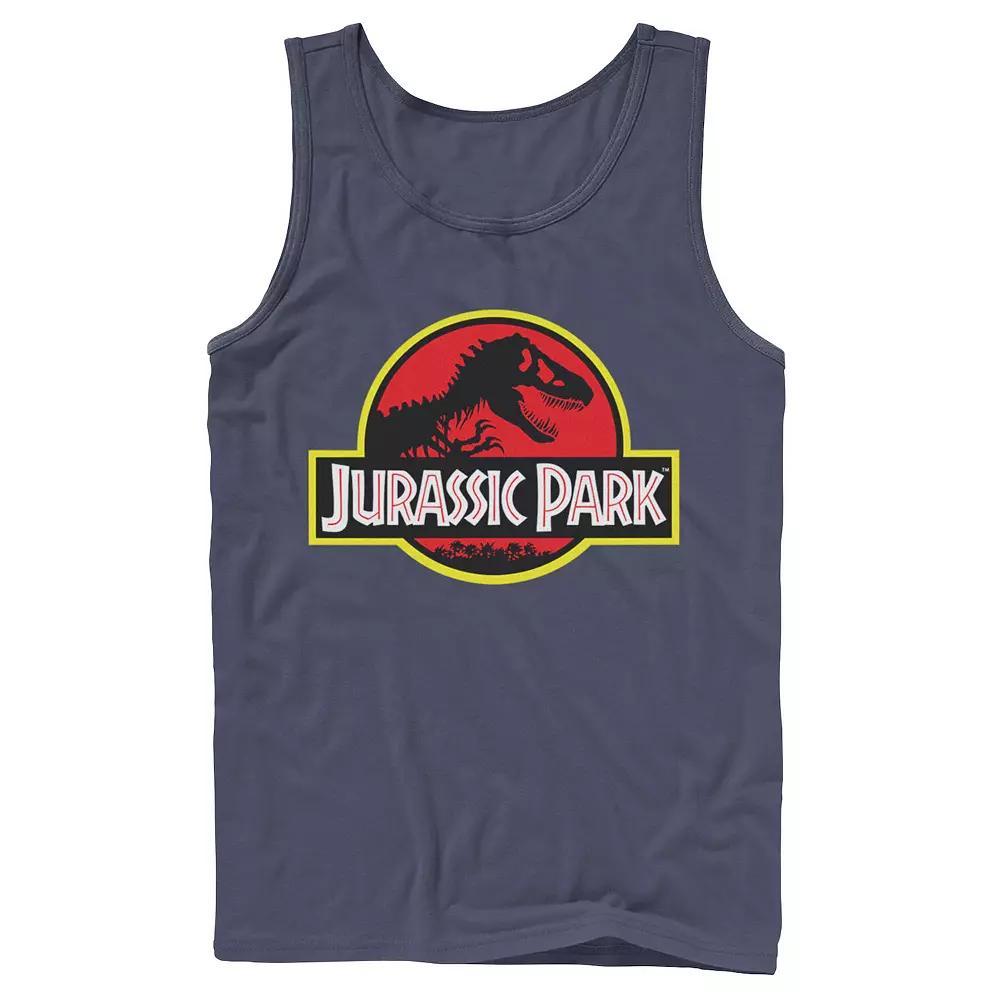 Mens Jurassic Park Red & Yellow Outline Logo Graphic Tank Top Grey Product Image