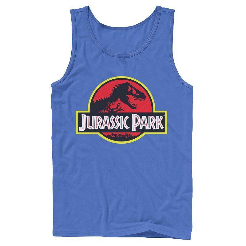Mens Jurassic Park Red & Yellow Outline Logo Graphic Tank Top Grey Product Image