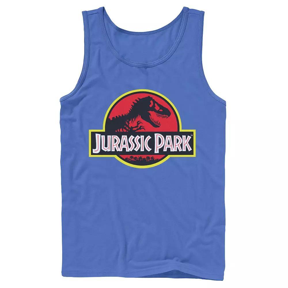 Mens Jurassic Park Red & Yellow Outline Logo Graphic Tank Top Grey Product Image
