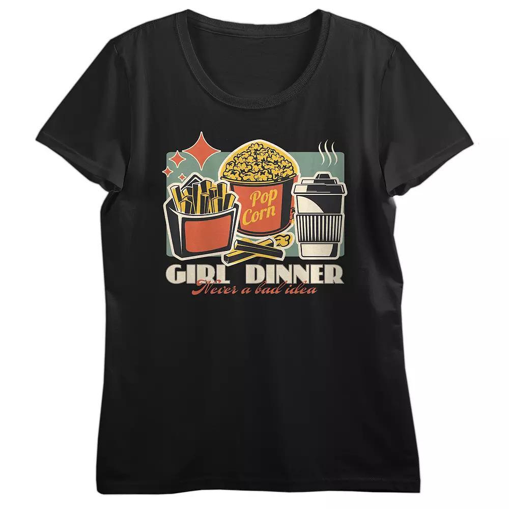 Juniors' Girl Dinner French Fries, Popcorn & Coffee Graphic Tee, Women's, Size: Large, Black Product Image