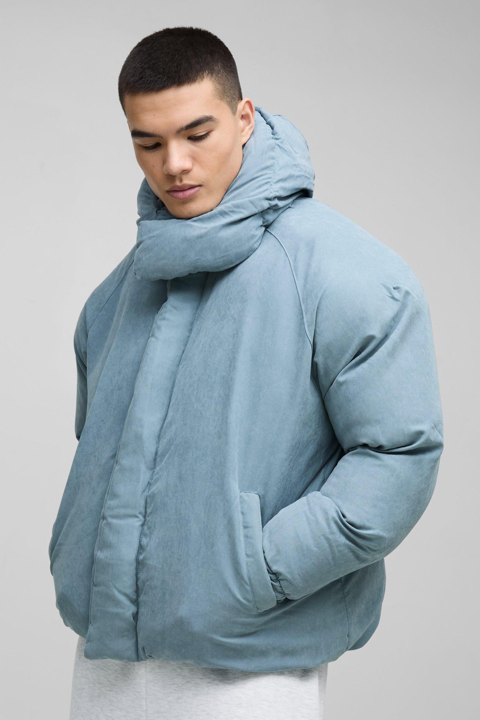 Man Extreme Heavy Padded Hooded Puffer Coat In Dusty Blue | boohooMAN USA Product Image