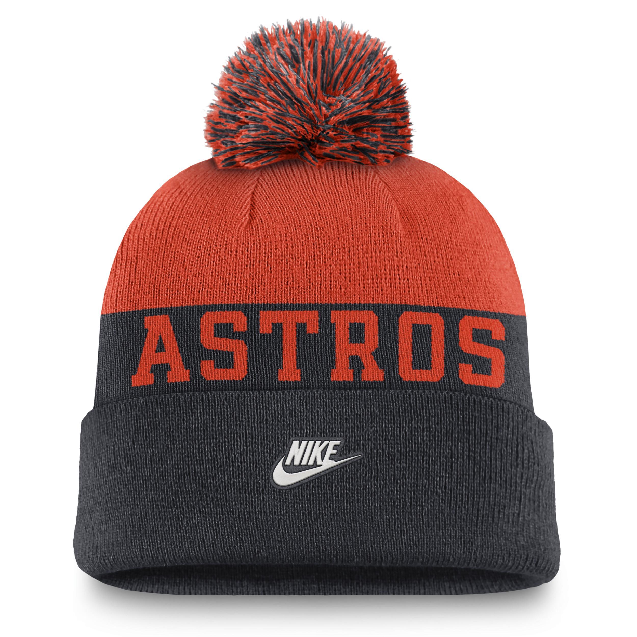 Men's Nike Navy Houston Astros Rewind Peak Cuffed Knit Hat with Pom, Blue Product Image