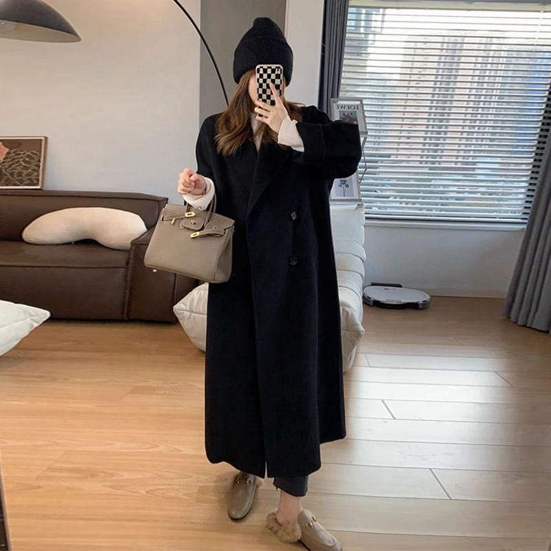 Lapel Collar Midi Double-Breasted Coat Product Image