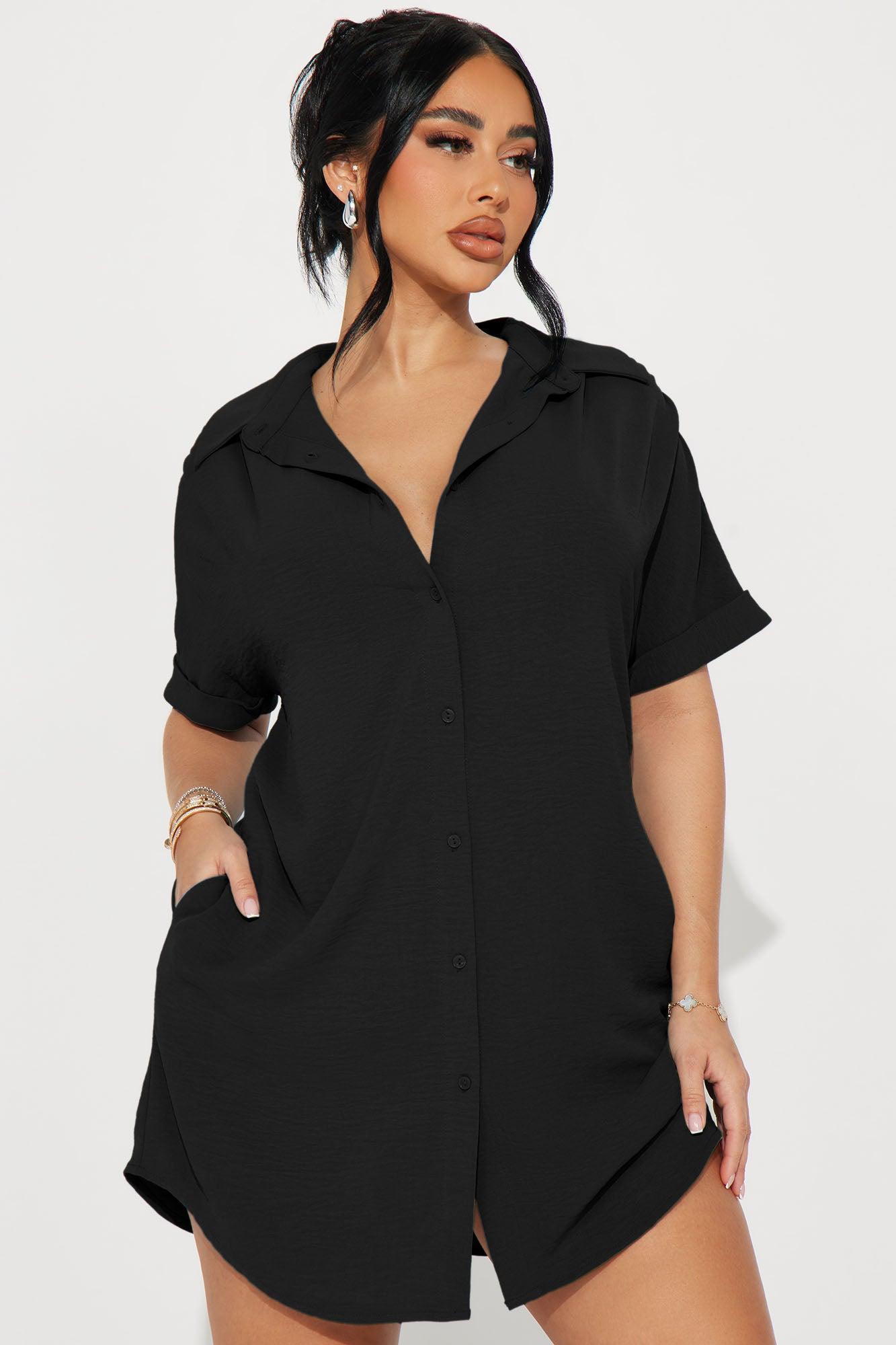 Amelia Mini Shirt Dress - Black Product Image