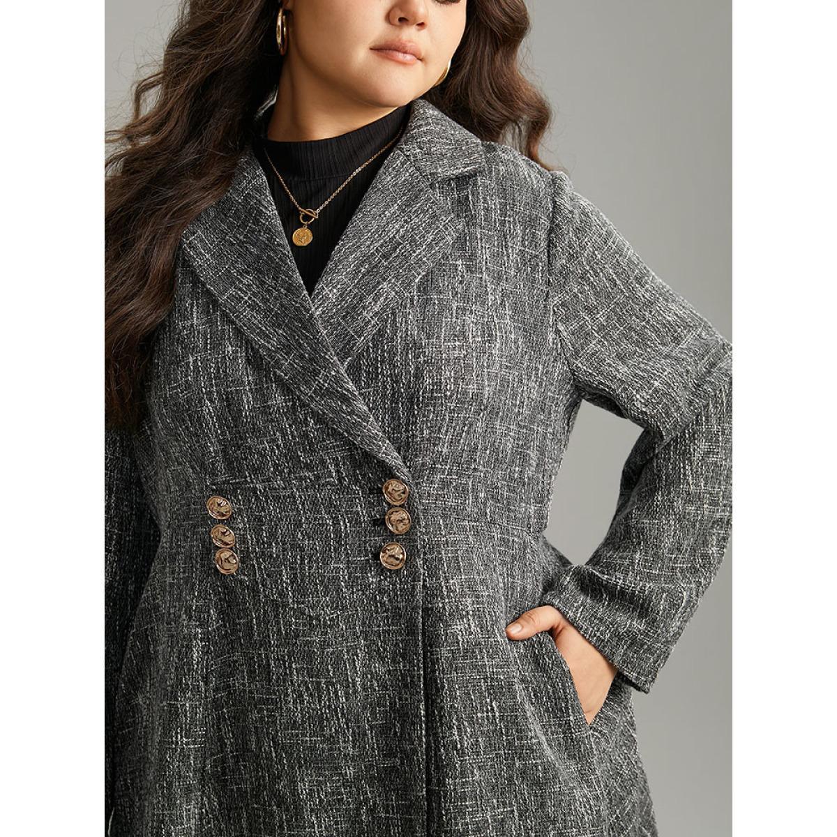 Plus Size Tweed Double Breasted Pocket Lapel Collar Coat Women Gray Casual Double-Breasted Ladies Dailywear Winter Coats BloomChic 14-16/1X Product Image