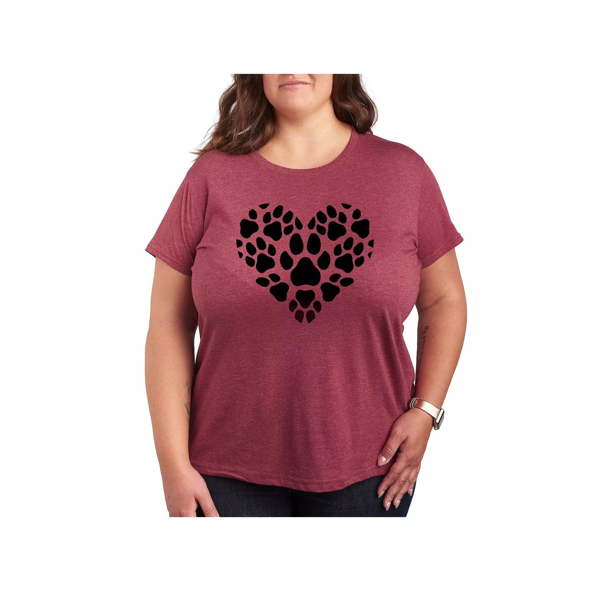 Women's Pawprint Heart Graphic Tee, Girl's, Size: Large, Grey Wine Product Image