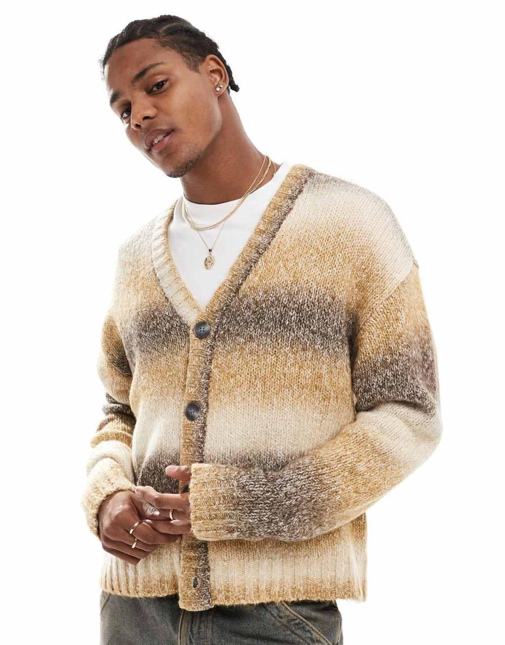 Cotton On boxy fit knit cardigan in latte ombre Product Image