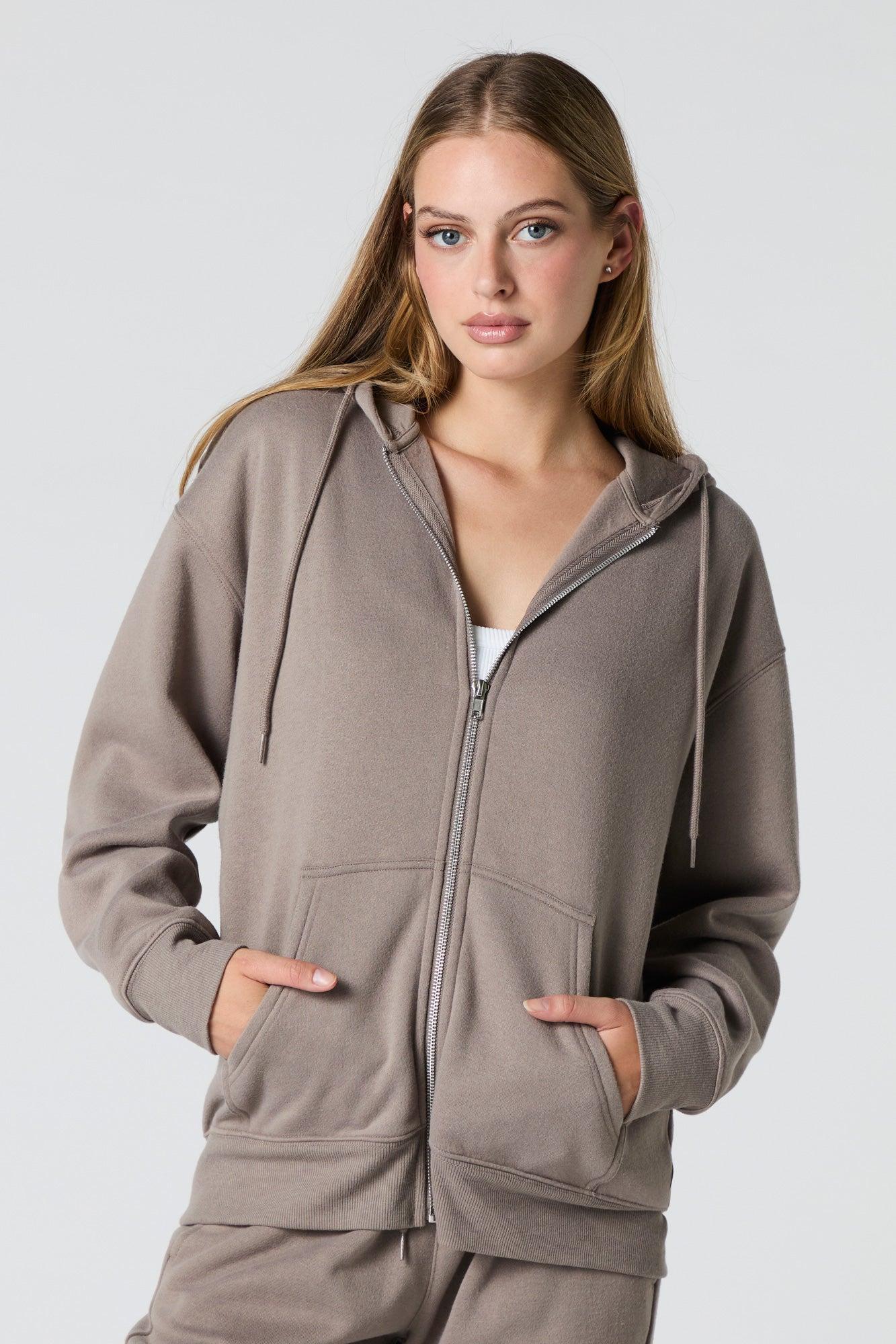 Oversized Zip-Up Fleece Hoodie Female Product Image