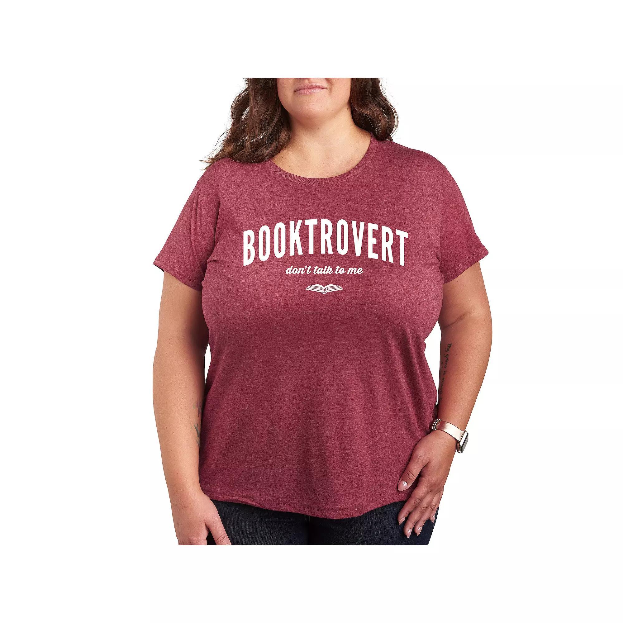 Plus Booktrovert Graphic Tee, Womens Grey Wine Product Image