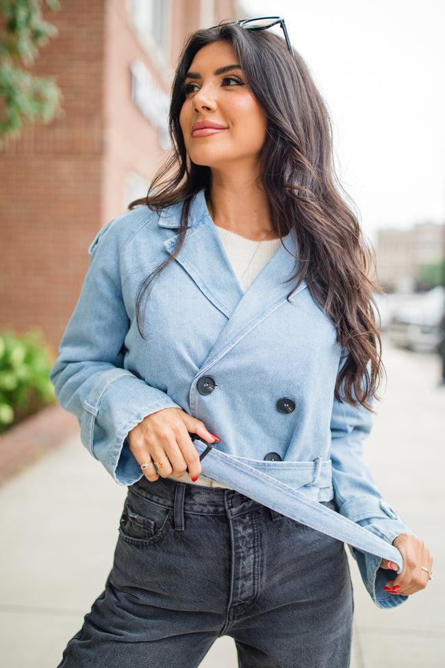 Invest In Me Denim Crop Trench Coat FINAL SALE Product Image