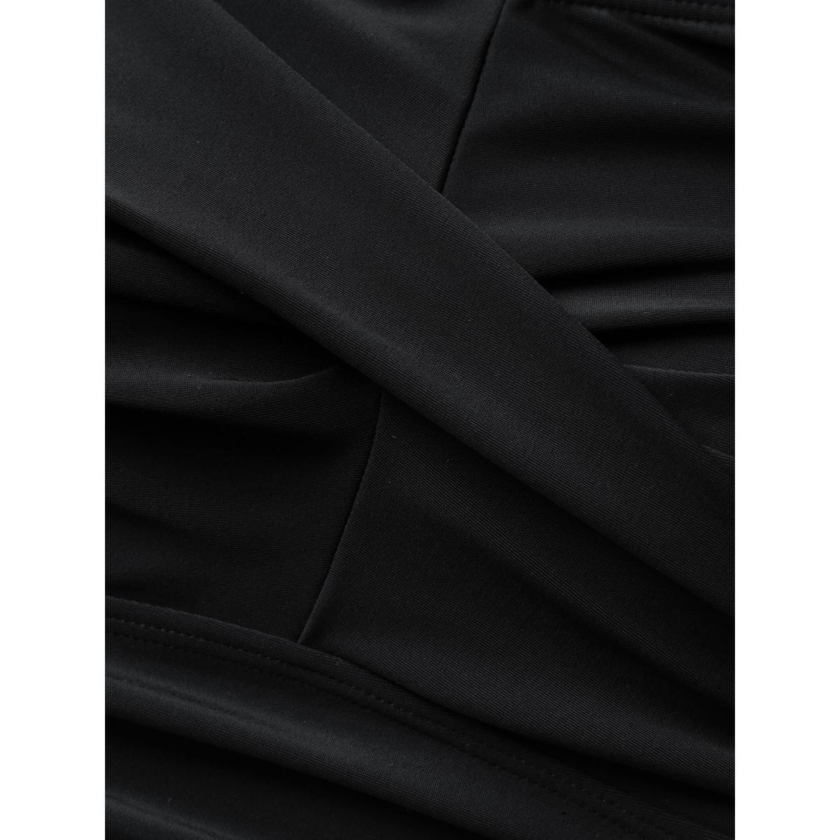 Plus Size Twist Front Ruched Ruffled Swim Dress Women's Swimwear Black Beach Bodycon Heart neckline High stretch Curve Swim Dresses BloomChic 12/L Product Image