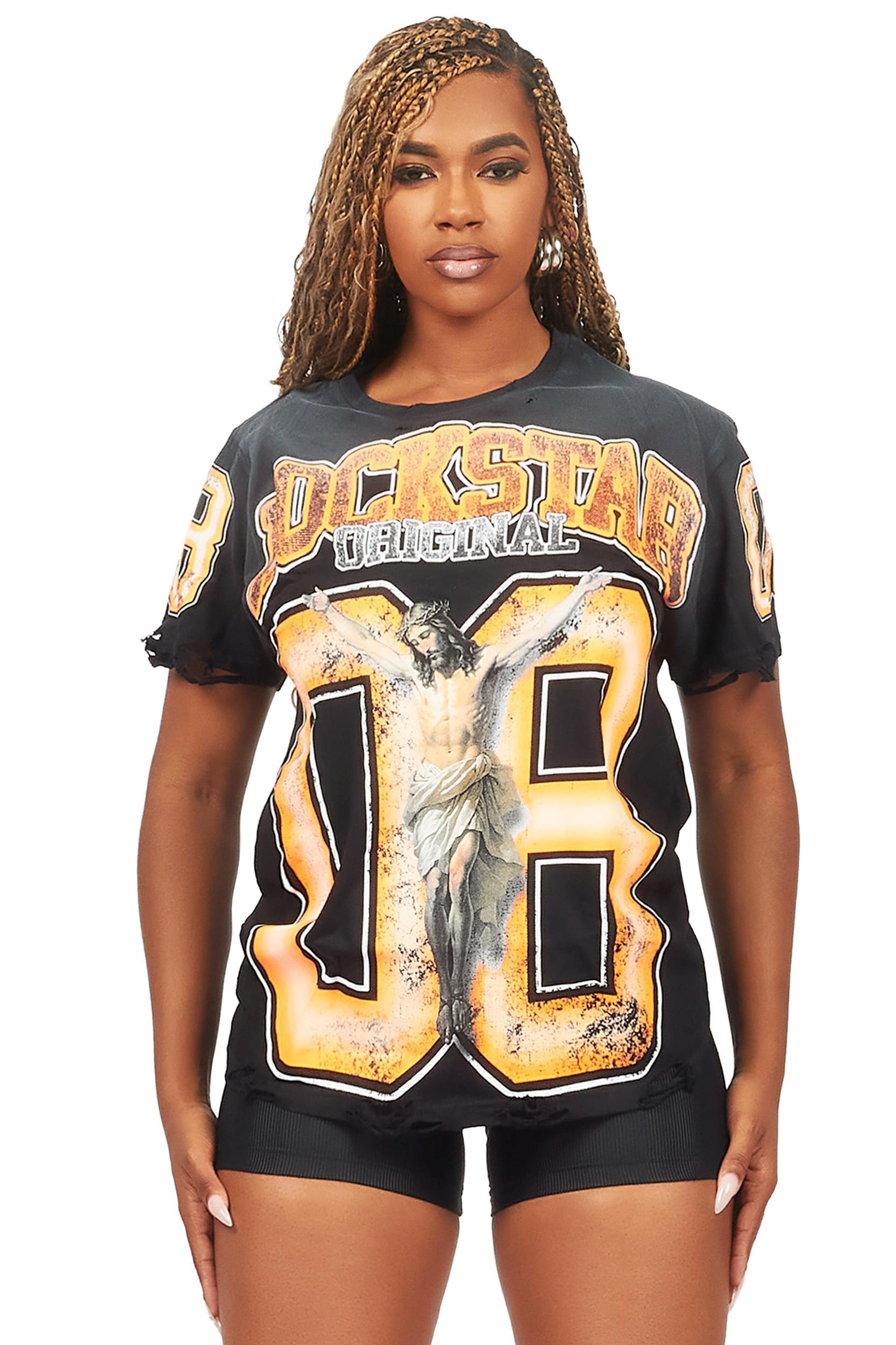 Tariqa Black/Orange Oversized T-Shirt Female Product Image