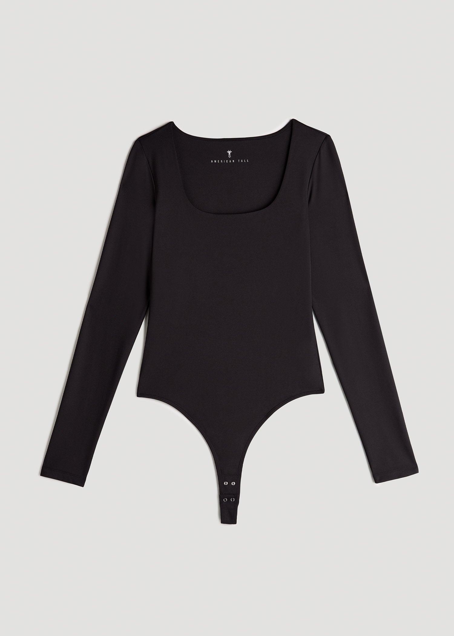 Long Sleeve Square Neck Bodysuit for Tall Women in Black Product Image