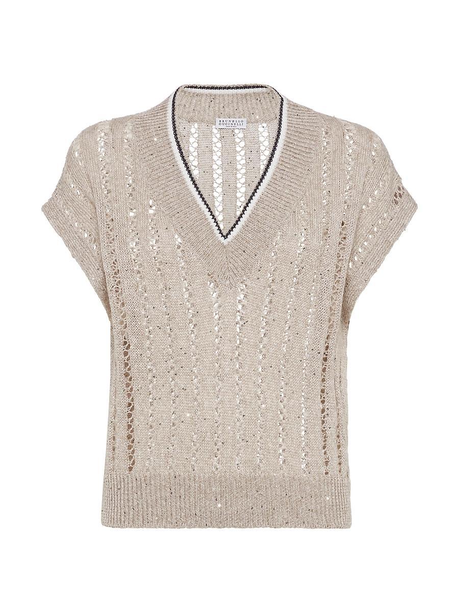 Womens Linen Dazzling Ribbed Net Knit T-Shirt Product Image