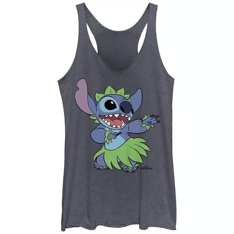 Disneys Lilo & Stitch Hula Dance Juniors Tri-Blend Racerback Tank Top, Girls Navy Grey Product Image
