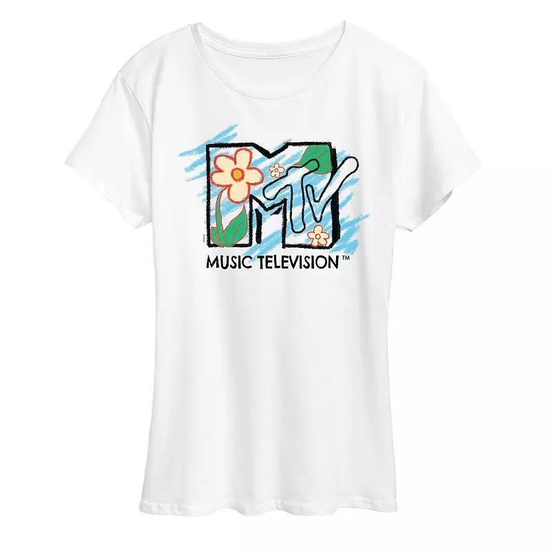Womens MTV Sketchy Flowers Logo Graphic Tee Product Image