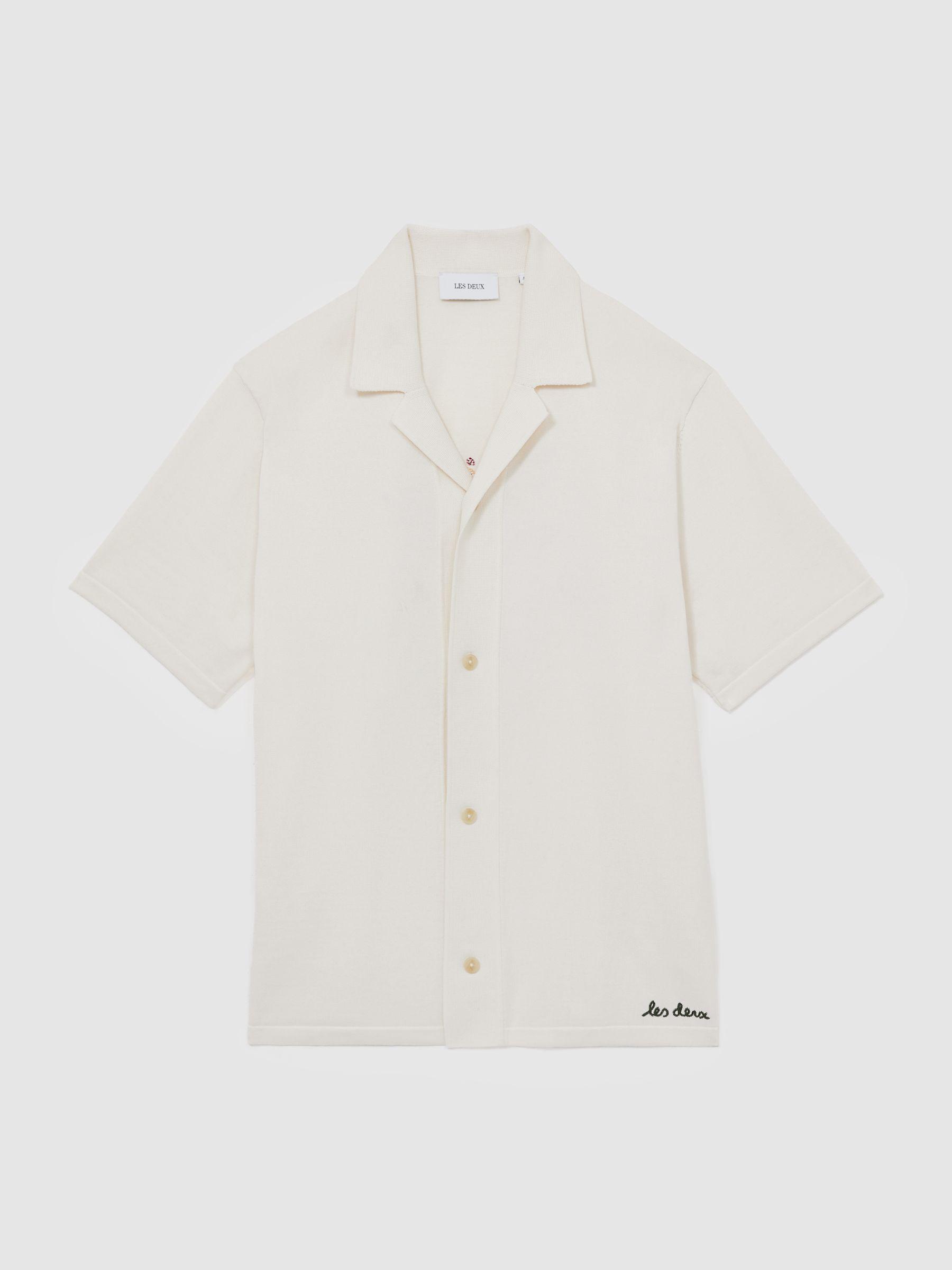 Floral Motif Knit 100% Cotton Shirt in Ivory Print Product Image