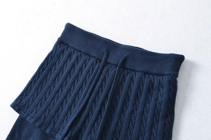 High Waist Plain Inset Cable Knit Skort Product Image