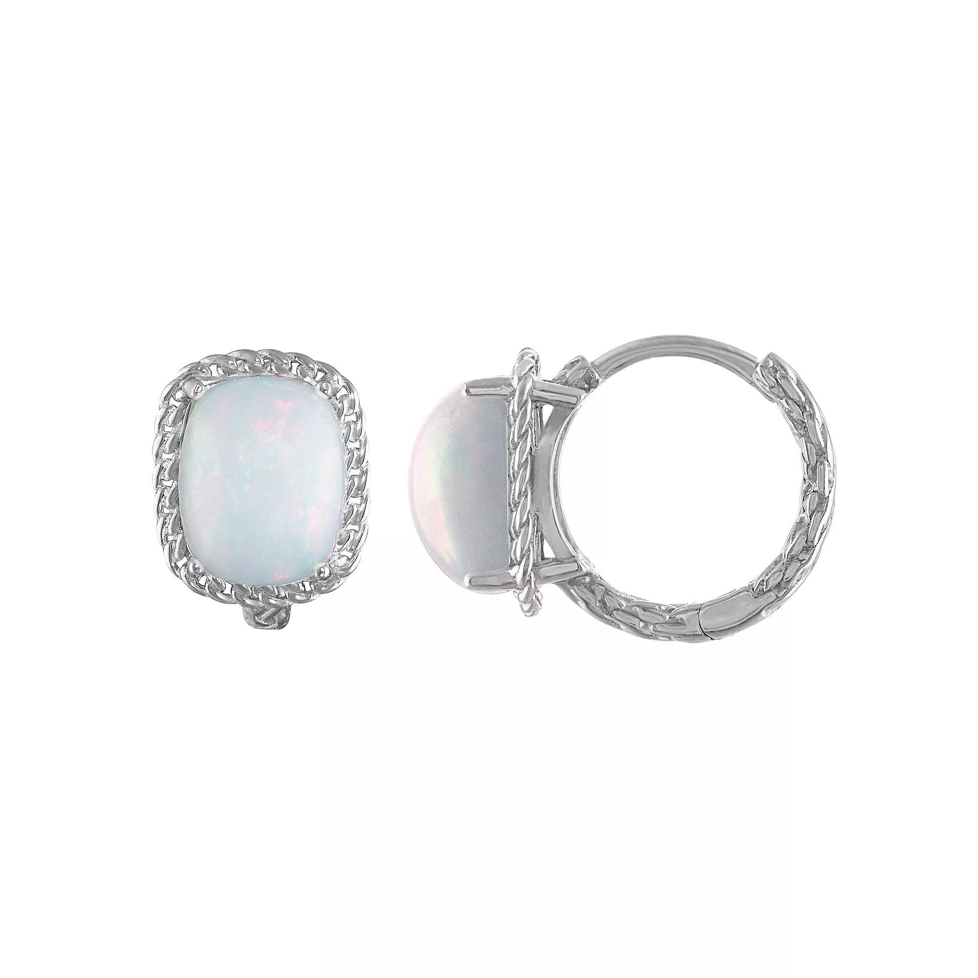 Tiara Sterling Silver White Opal Wheat Hoop Earrings, Womens Product Image