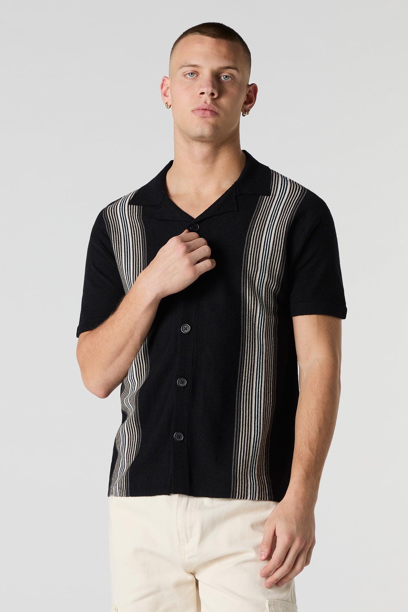 Striped Knit Button Front Short Sleeve Top Male Product Image