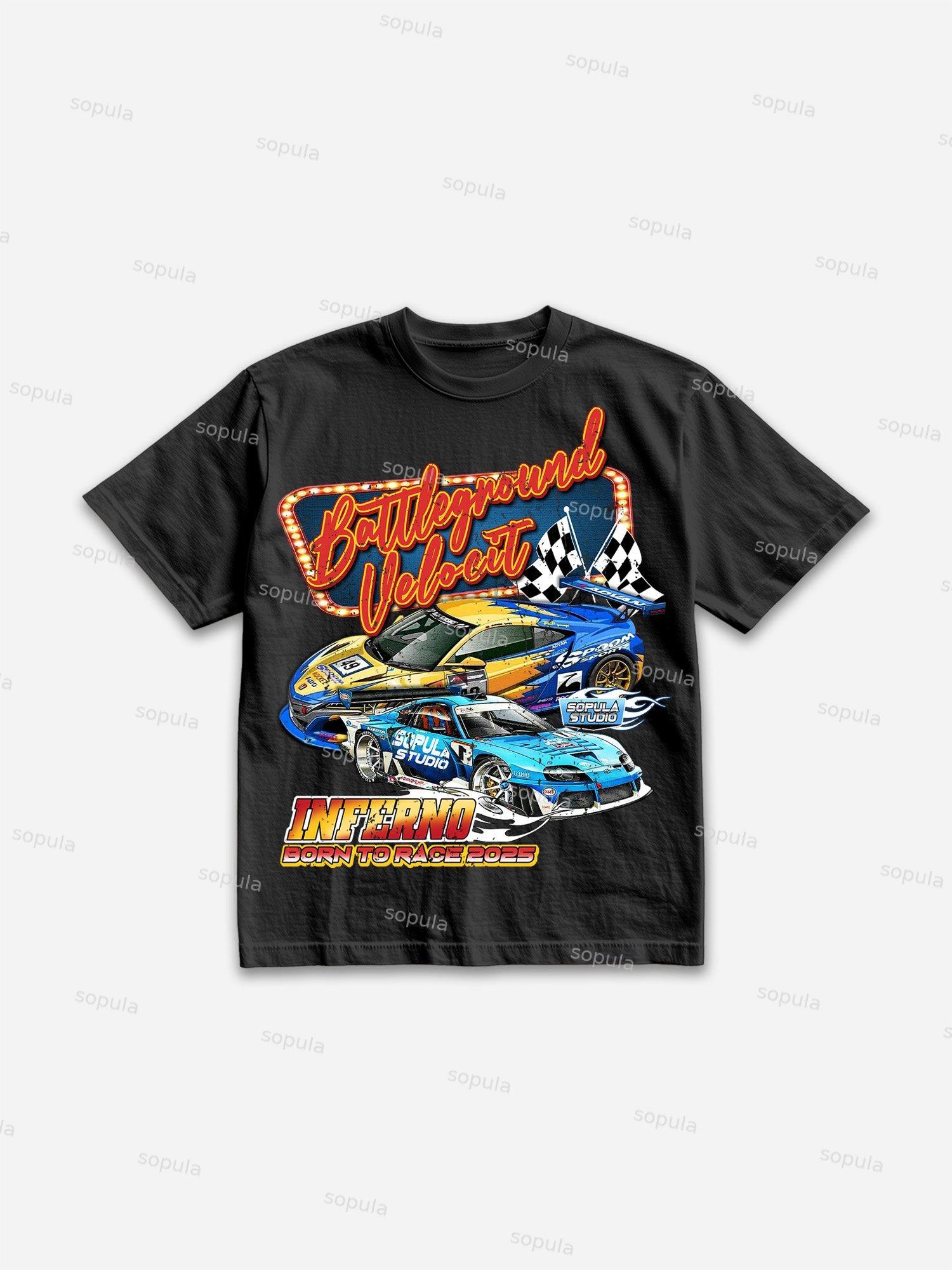 Racing Battleground Print Cotton T-shirt Product Image