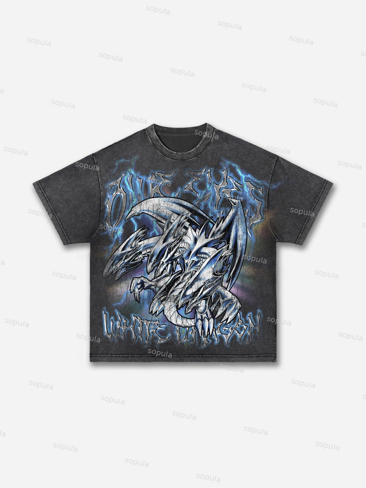 Blue-eyes White Dragon Vintage Graphic Acid Wash T-shirt Product Image