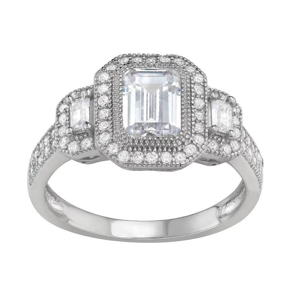 Contessa Di Capri Cubic Zirconia Emerald Cut Ring, Women's, Size: 7, Sterling Silver Product Image