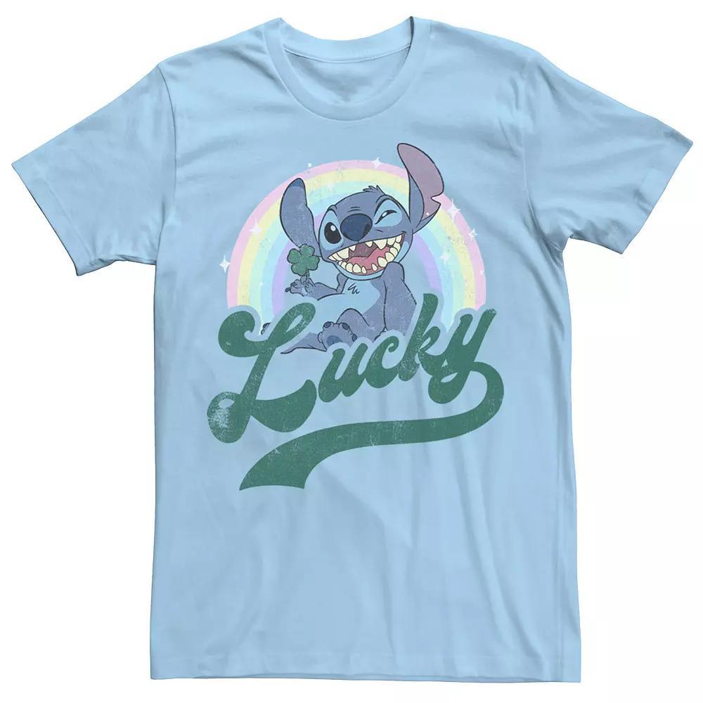 Disney's Lilo & Stitch St. Patty's Lucky Rainbow Portrait Men's Tee, Size: Large, Light Blue Product Image